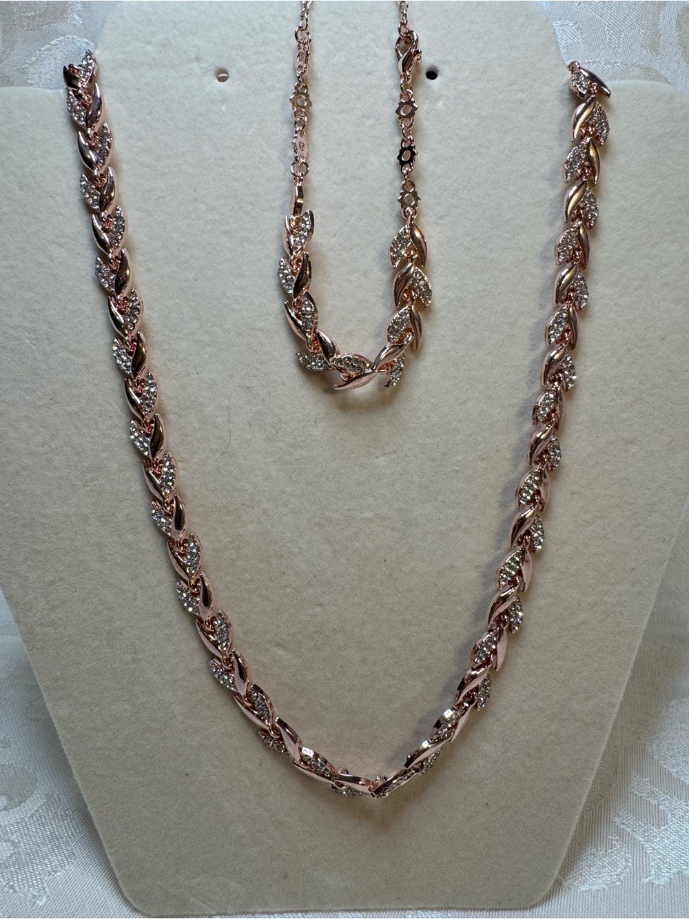 New Elegant Rose Gold Leaf Necklace and Bracelet Set - fashion Jewelry